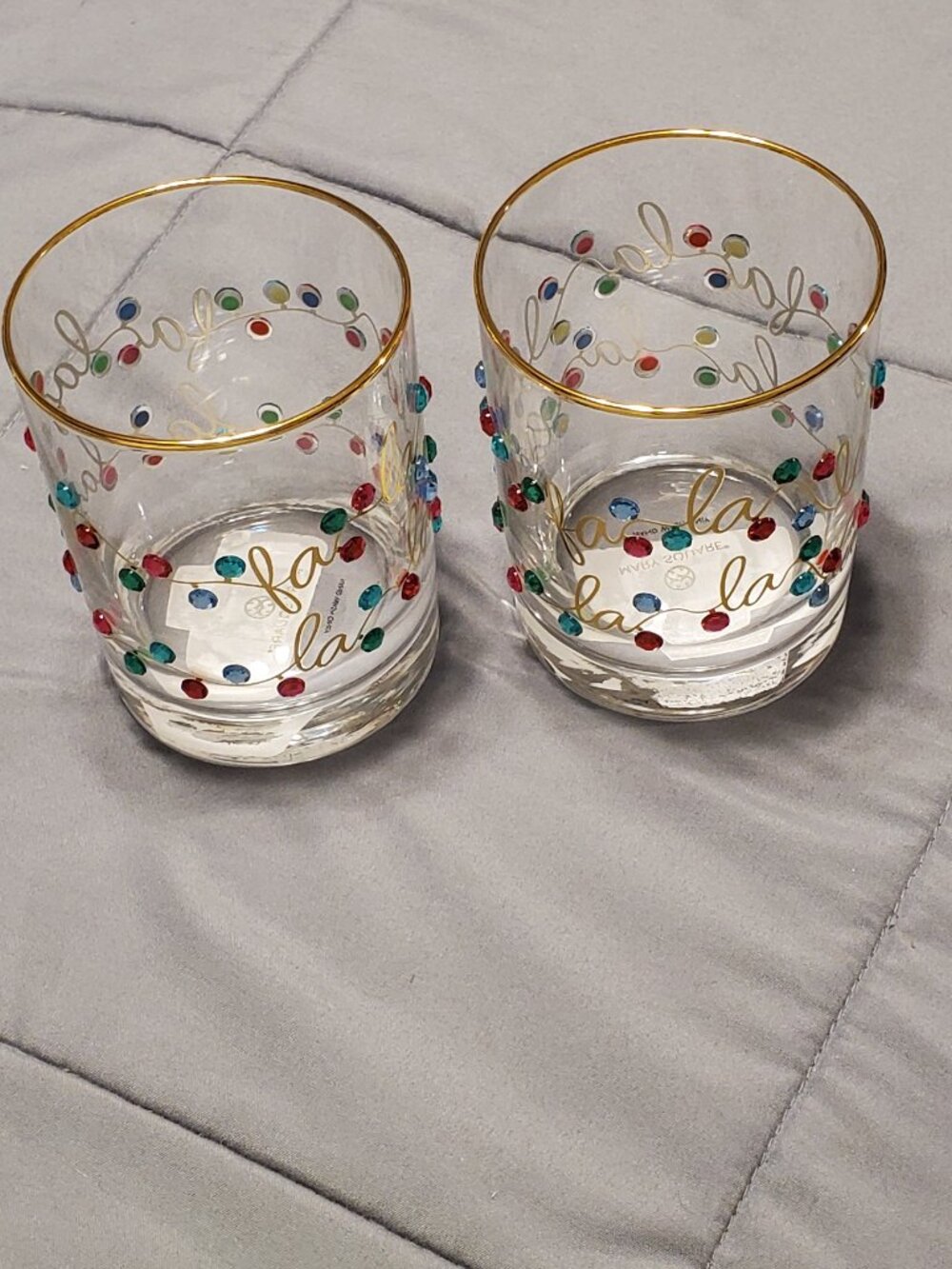 Mary Square Rhinestone Lights Rocks Glass Set -Gold Rim Brand New! Great Gift! - Picture 14 of 14